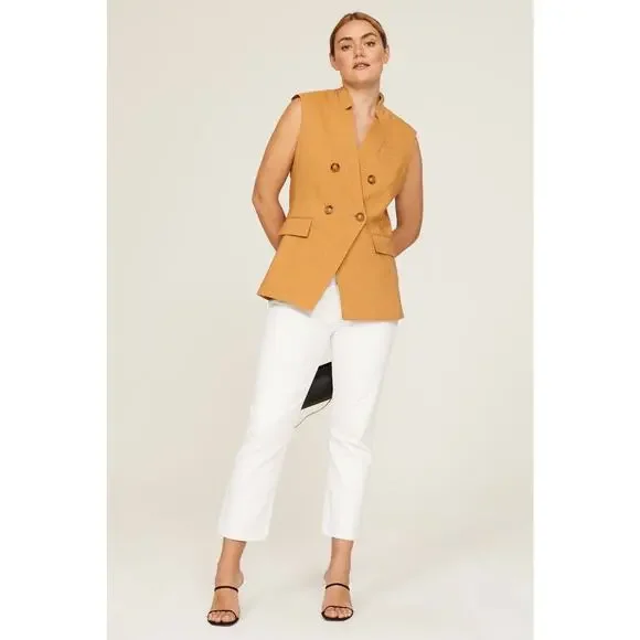 VERONICA BEARD Camel Tan Amika Vest Linen Blend Double Breasted Vest Size 10 - Picture 4 of 16